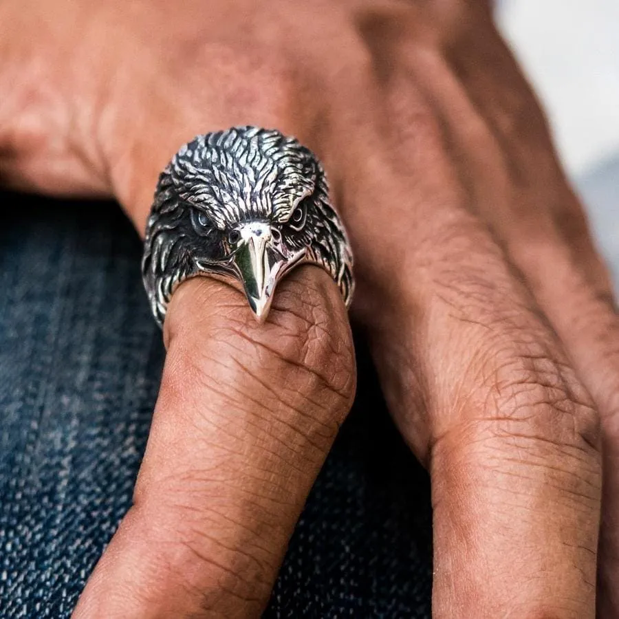 Harley Eagle Head Sterling Silver Biker Ring