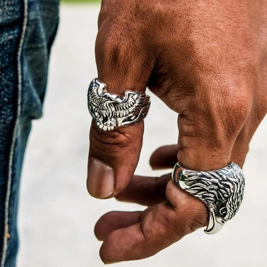 Harley Eagle Head Sterling Silver Biker Ring