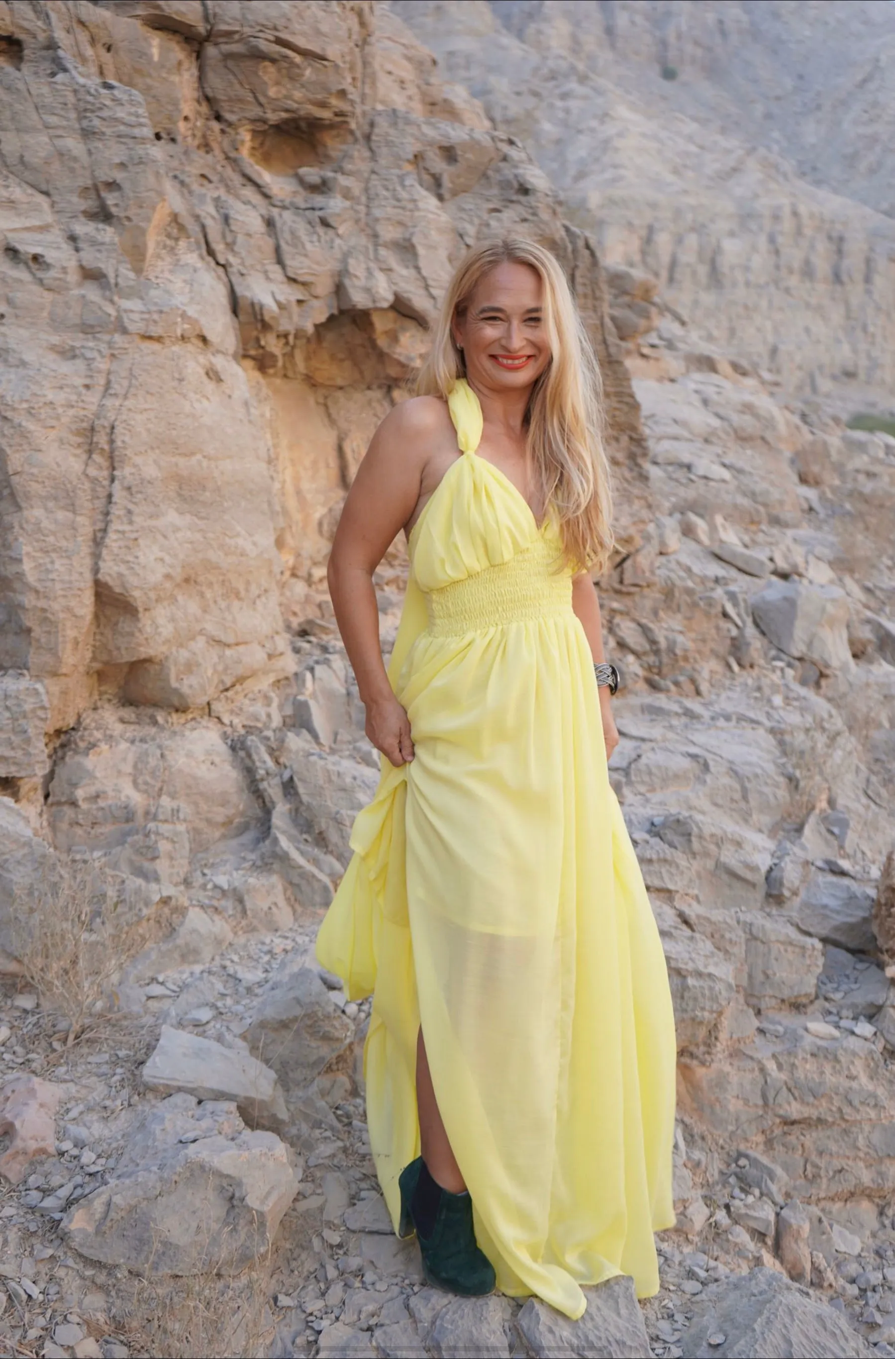 Helen halter dress in Sunshine