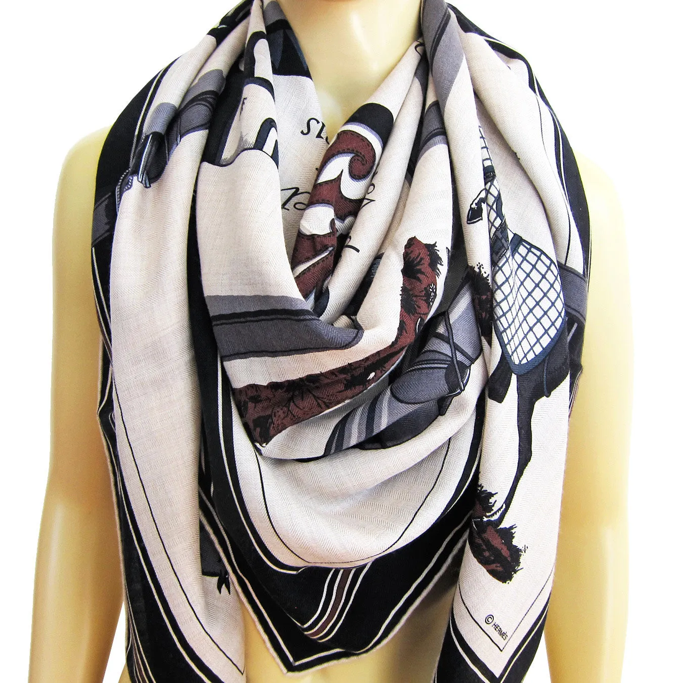 Hermes Couvertures et Tenues de Jour Unisex Cashmere Silk Shawl Classic Grail