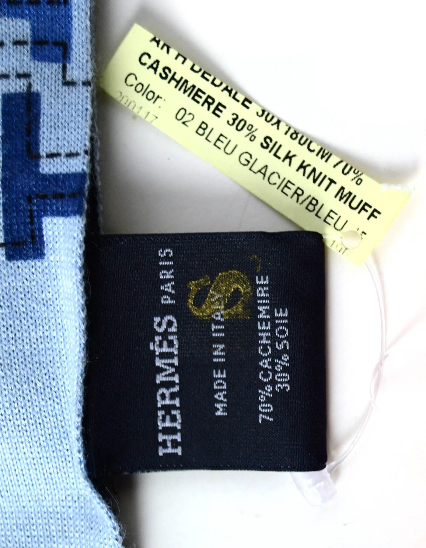 Hermes Silk/Cashmere Blue Printed Aller-Retour H Dedale Muffler Scarf