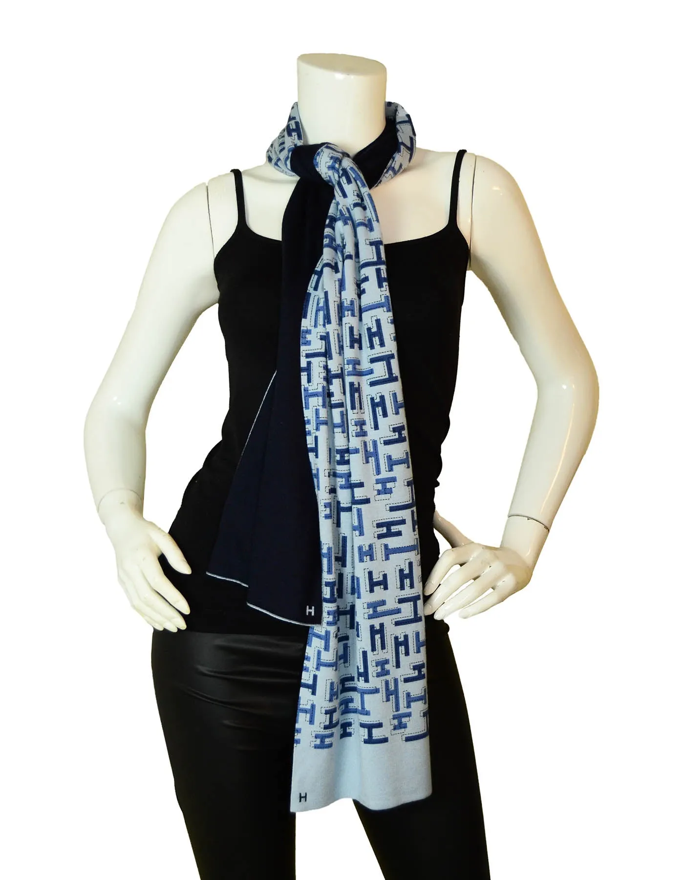 Hermes Silk/Cashmere Blue Printed Aller-Retour H Dedale Muffler Scarf