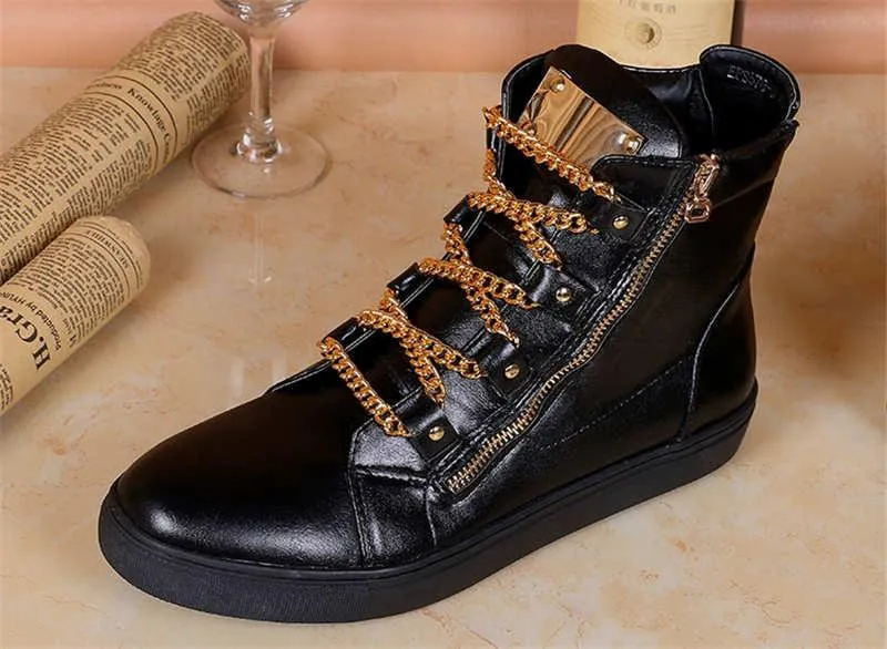 High Quality Gold Chain Lace Up High Tops