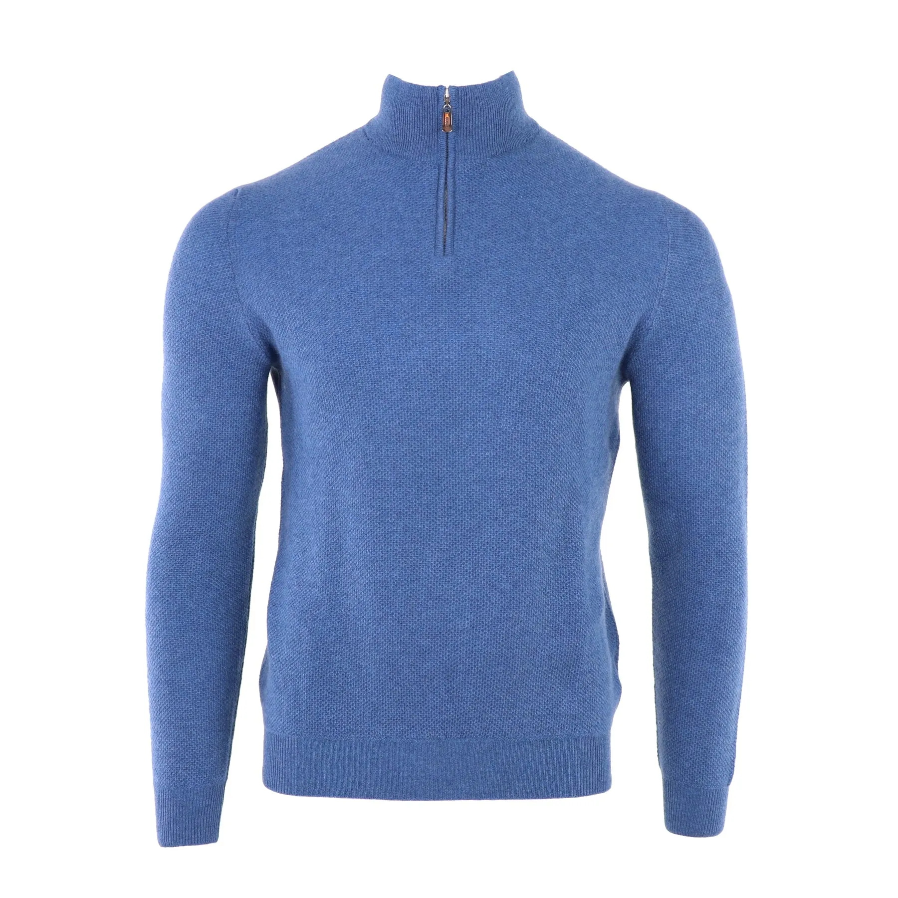 Honeycomb Cashmere Quarter Zip in Denim