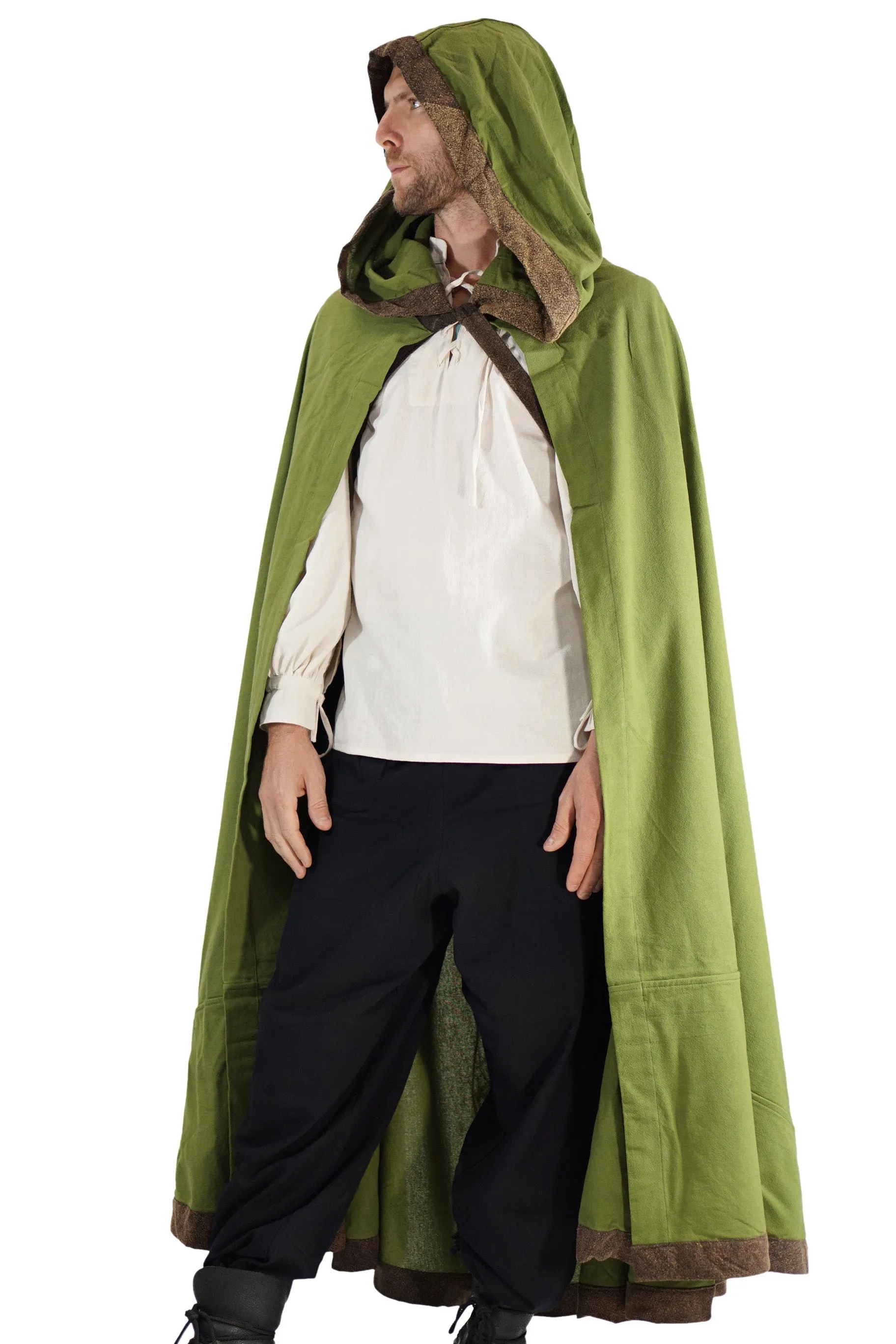 'Hooded Cloak' - Green/ Stone Brown