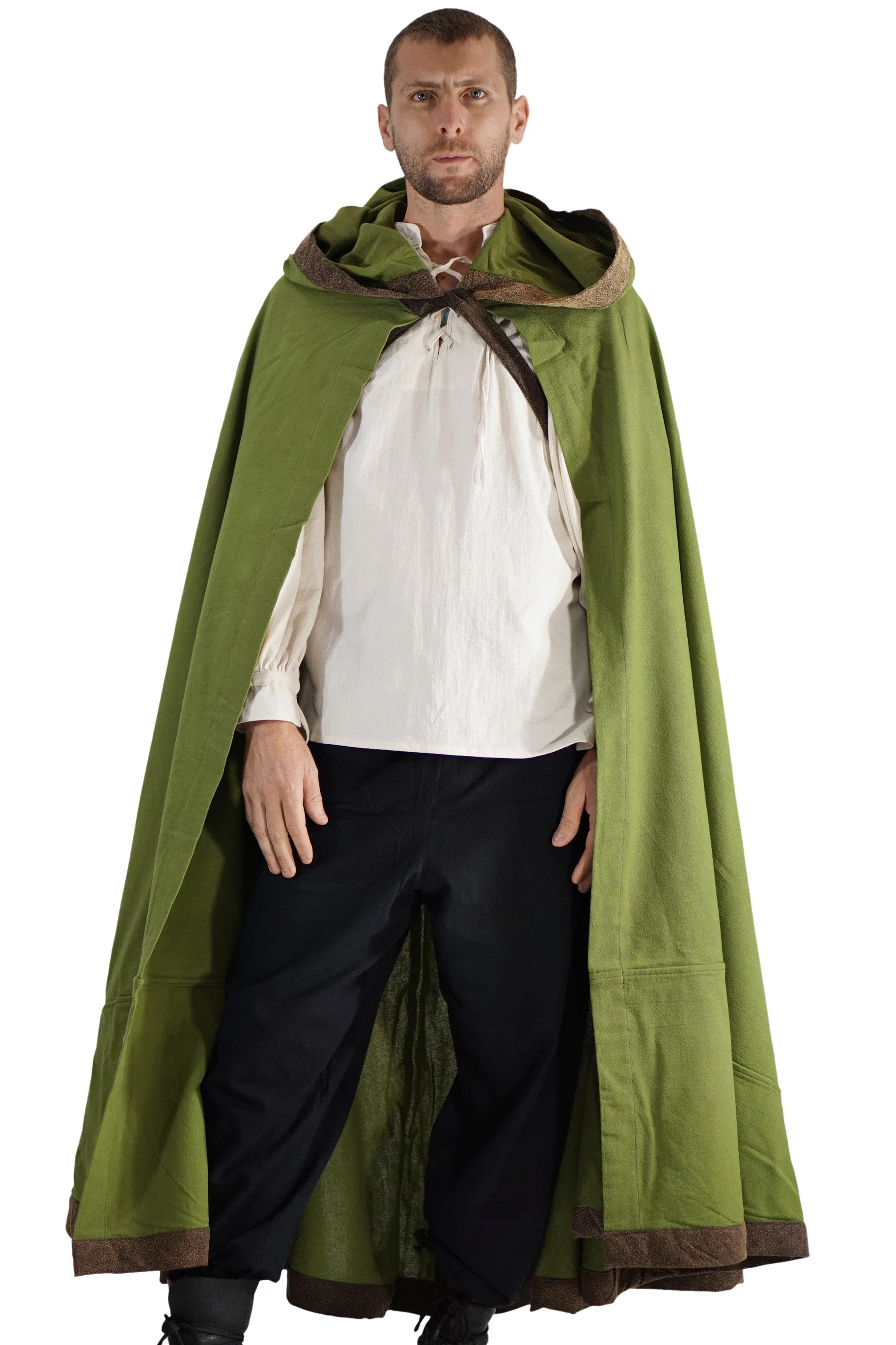 'Hooded Cloak' - Green/ Stone Brown