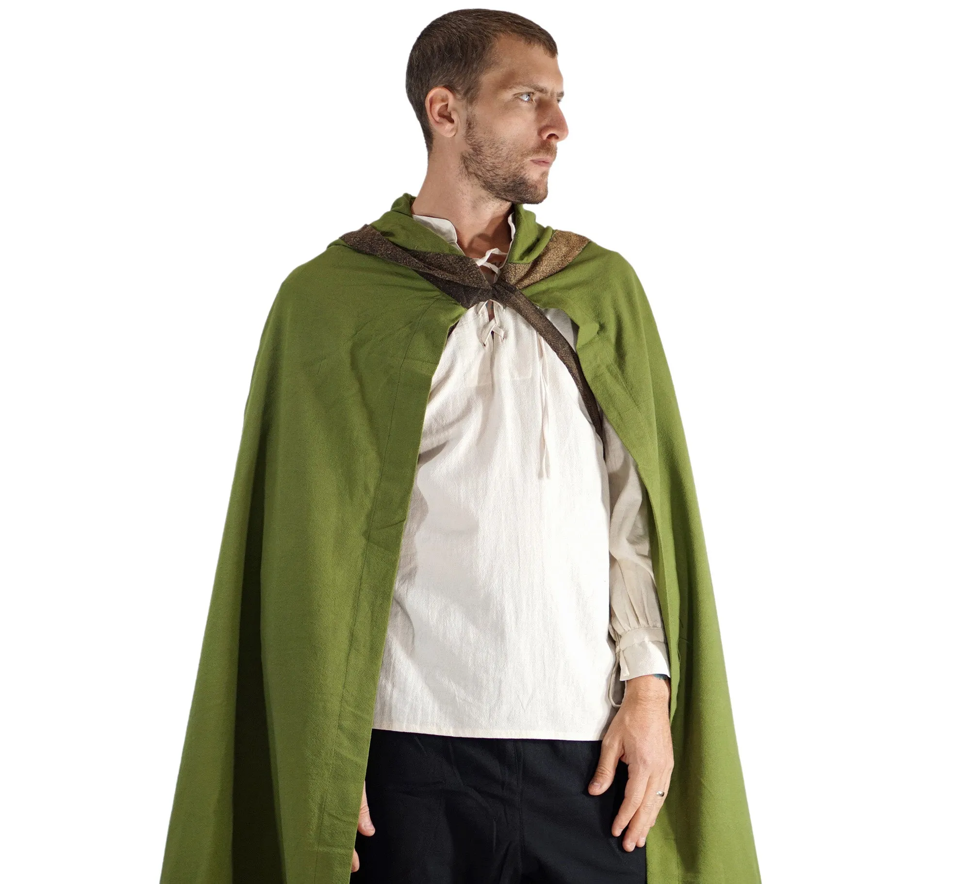 'Hooded Cloak' - Green/ Stone Brown