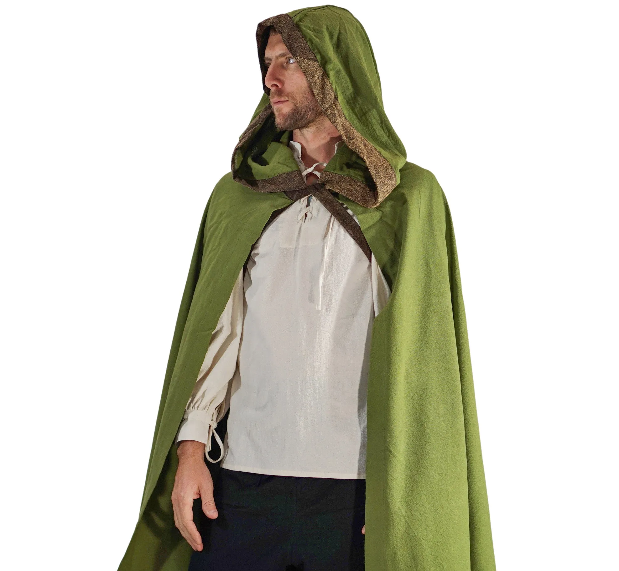 'Hooded Cloak' - Green/ Stone Brown