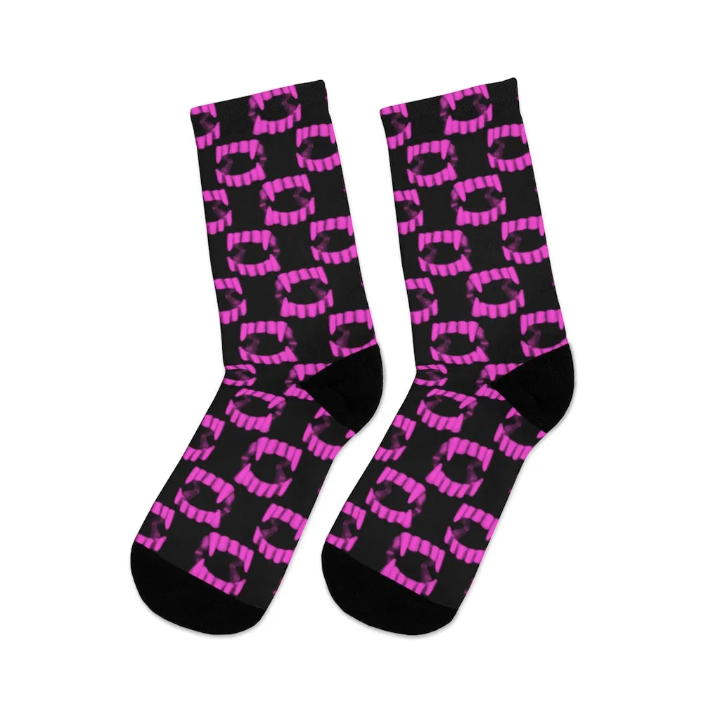 Hot Pink Toy Vampire Fangs DTG Socks