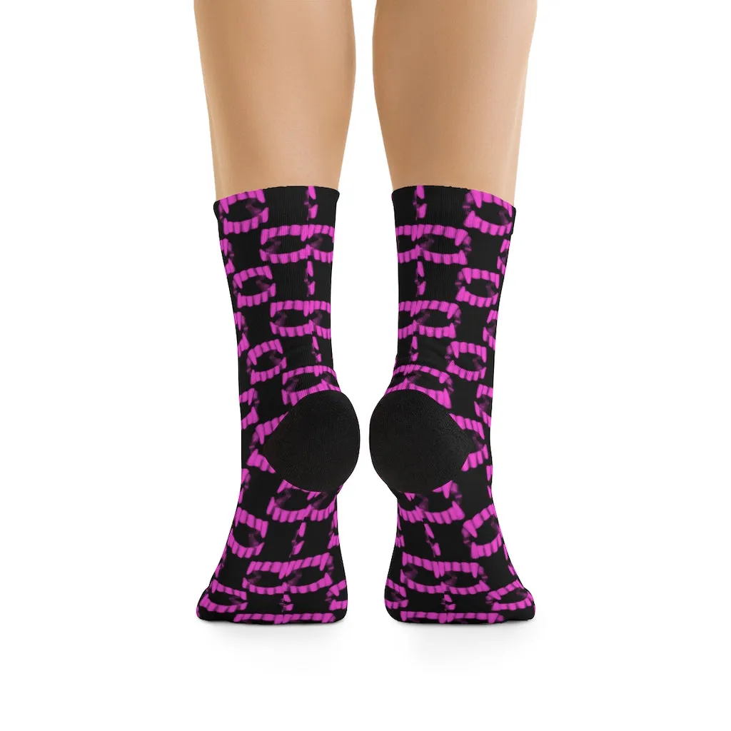 Hot Pink Toy Vampire Fangs DTG Socks