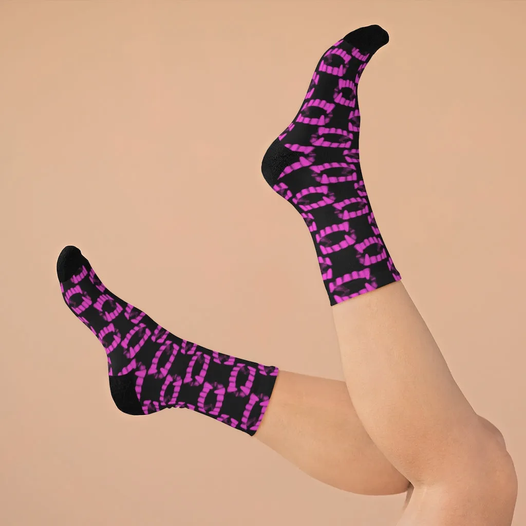 Hot Pink Toy Vampire Fangs DTG Socks