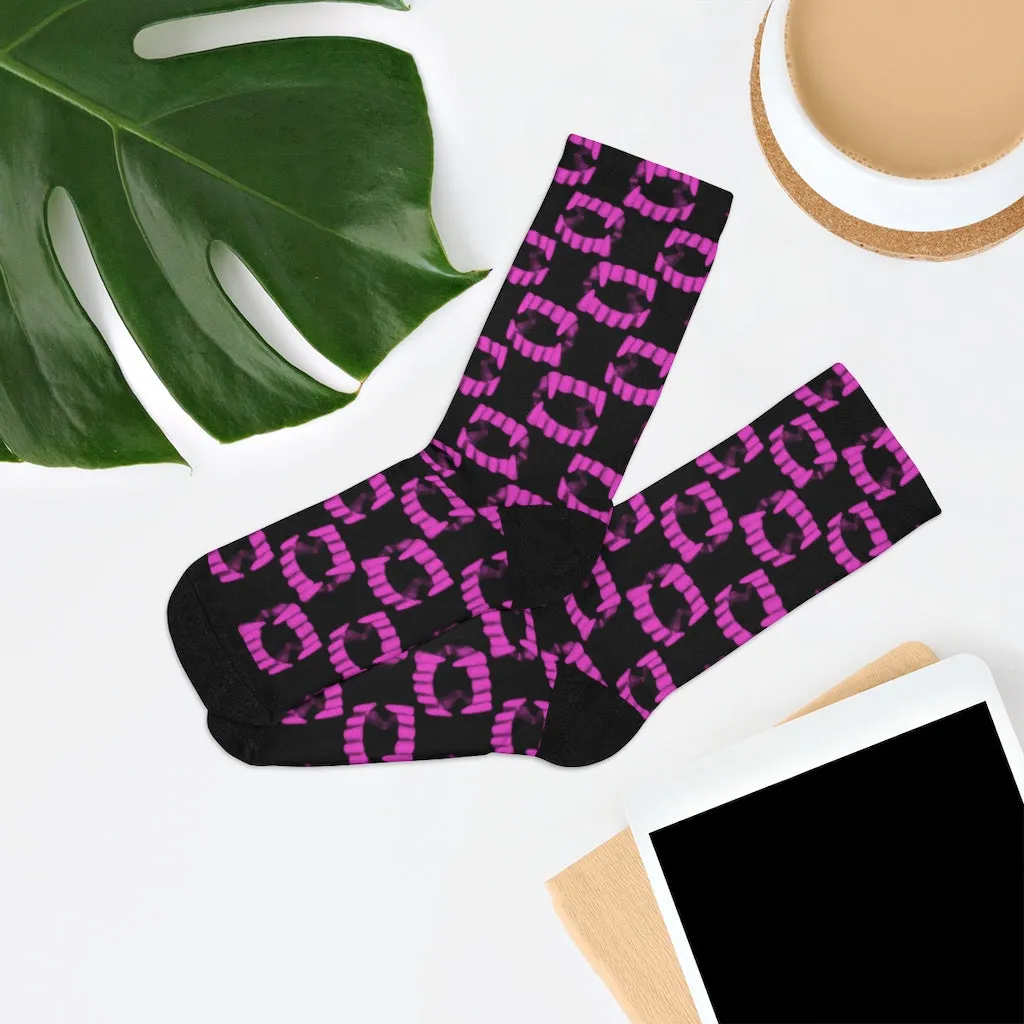 Hot Pink Toy Vampire Fangs DTG Socks