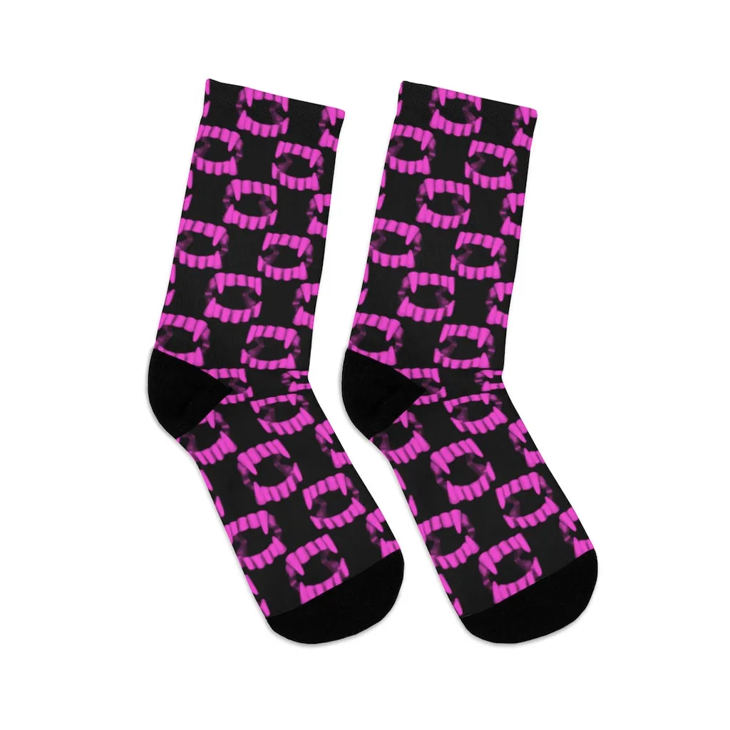 Hot Pink Toy Vampire Fangs DTG Socks
