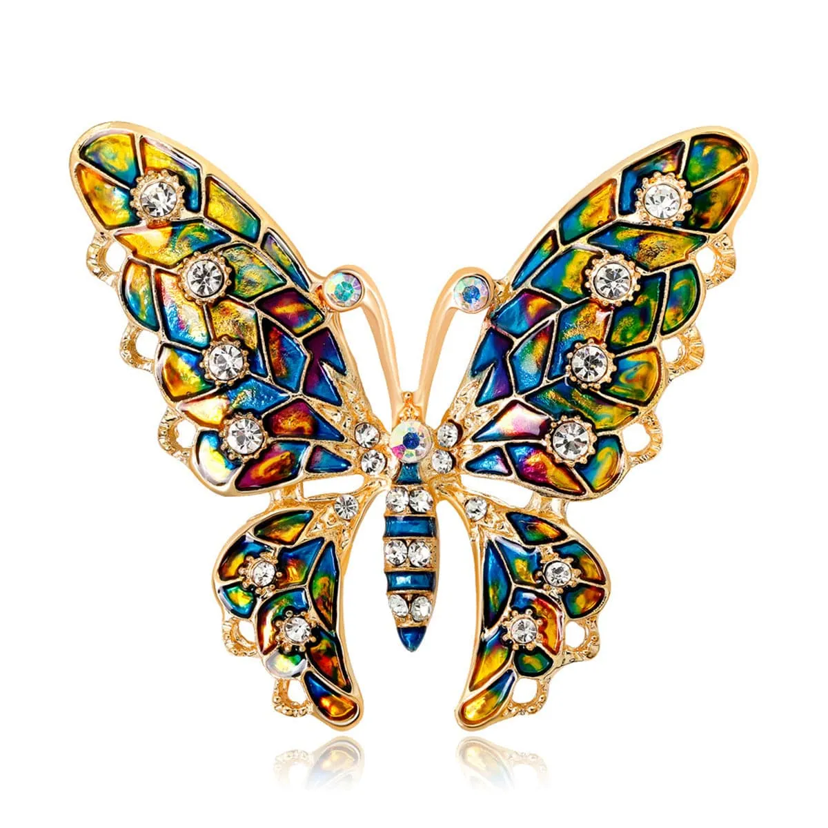Jewel-Tone & 18K Gold-Plated Butterfly Brooch