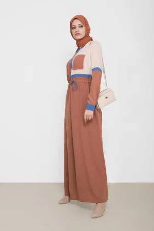 Karima Tie Waist Modest Turkish Jilbab | Coffee