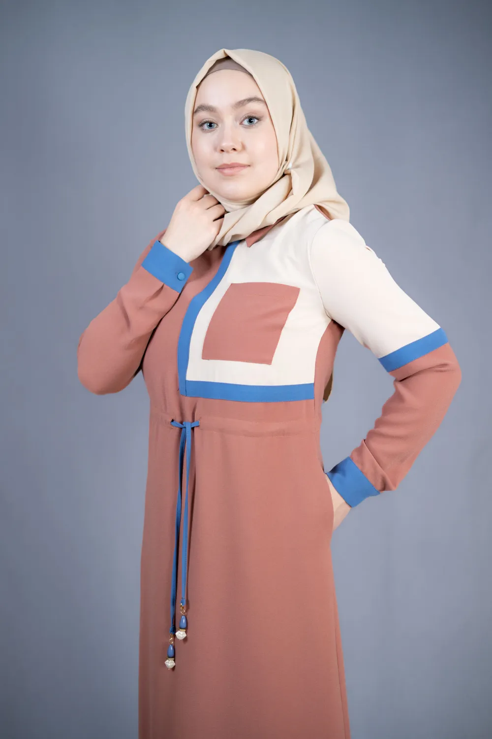 Karima Tie Waist Modest Turkish Jilbab | Coffee