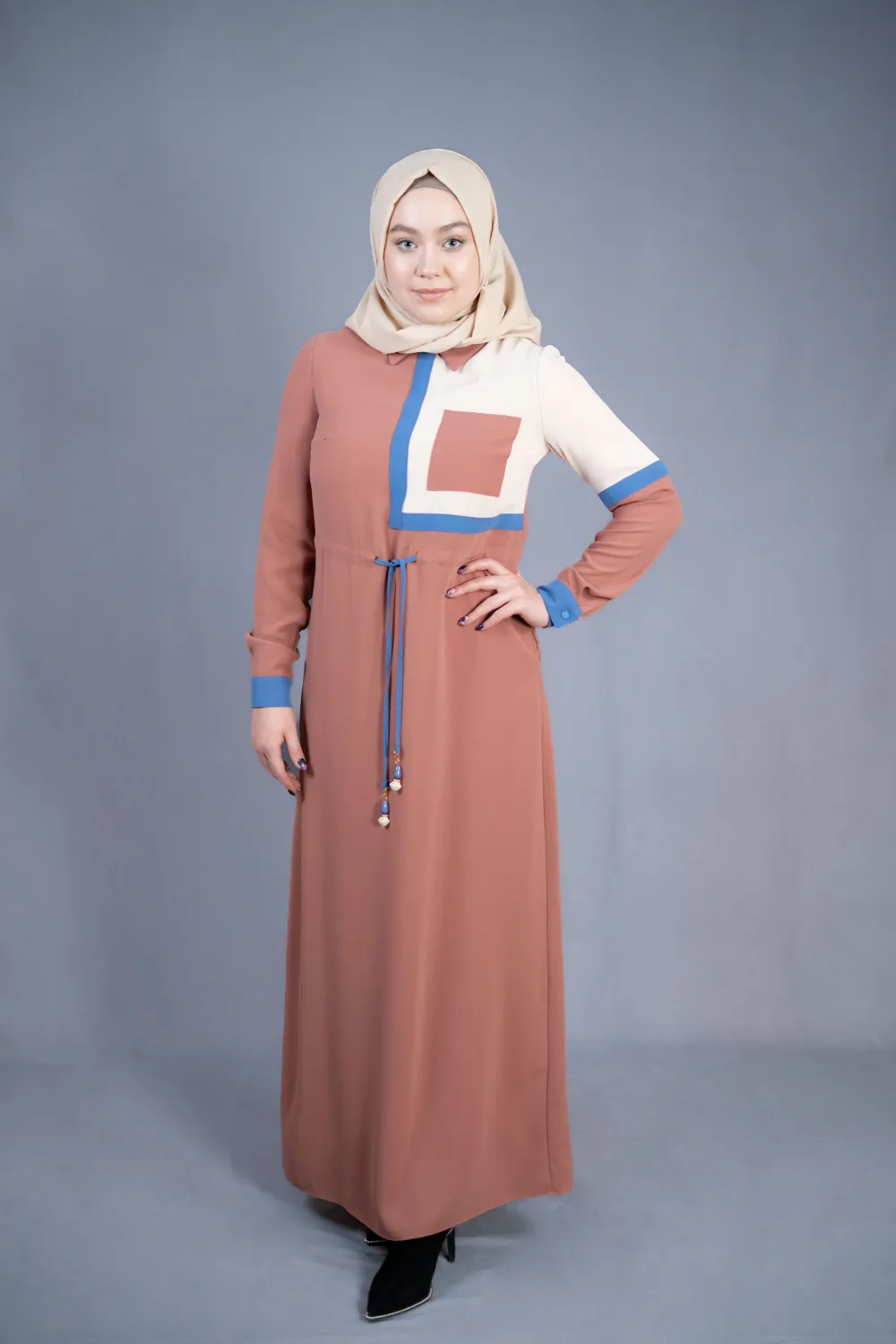 Karima Tie Waist Modest Turkish Jilbab | Coffee