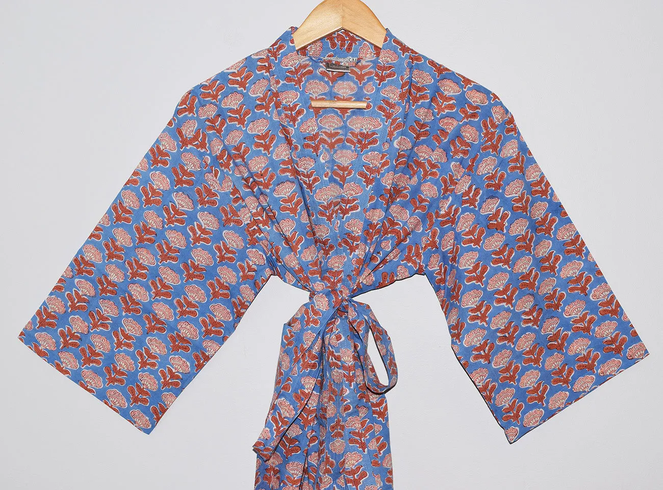 Kerala Short Robe | Block Floral Sky