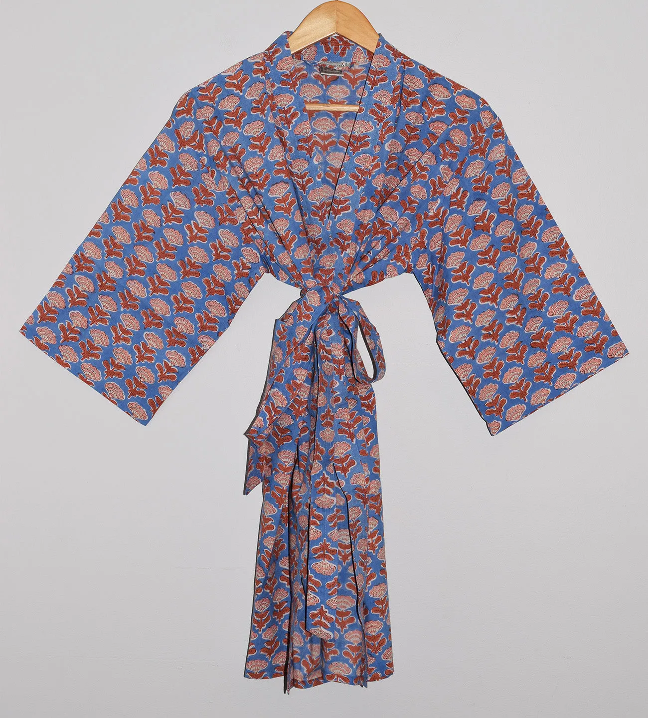 Kerala Short Robe | Block Floral Sky