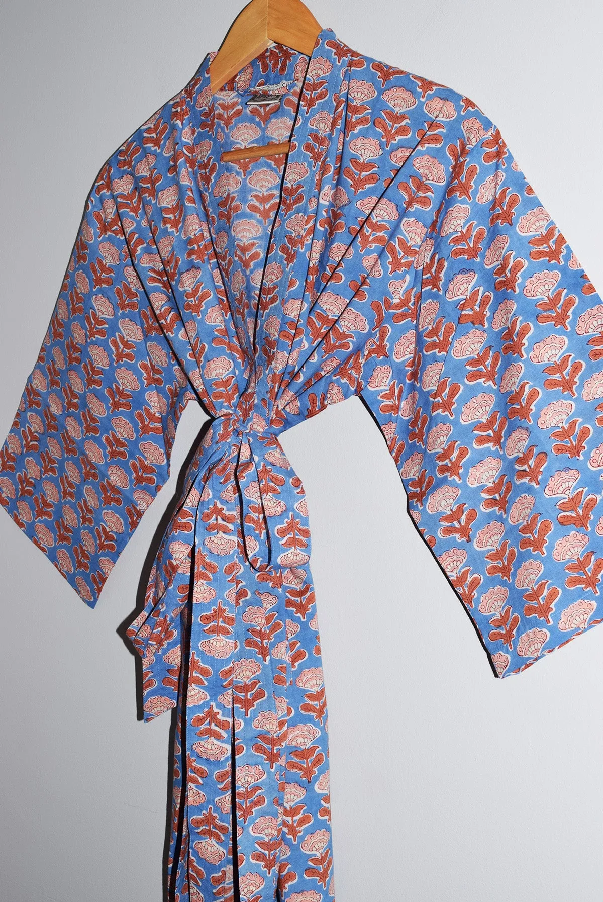 Kerala Short Robe | Block Floral Sky