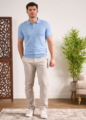 Knighton Luxury Cotton Polo With Pointelle Detail In Steel Blue