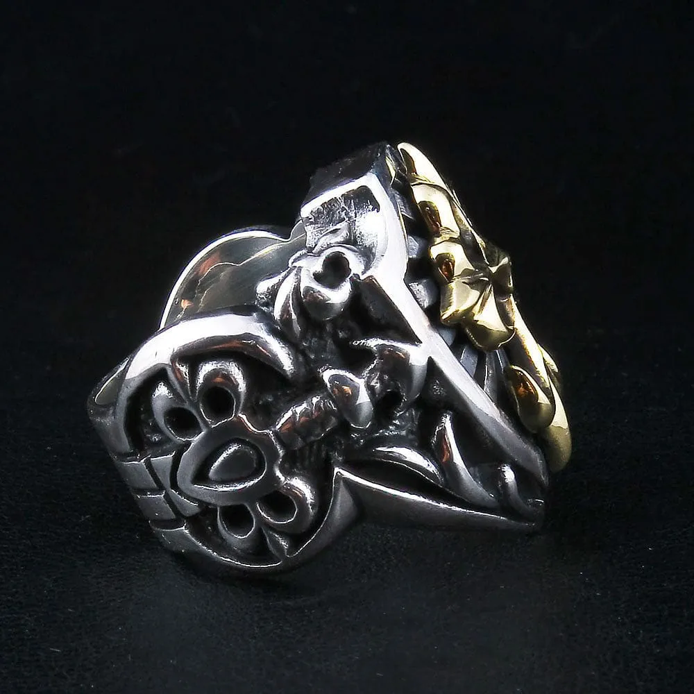Large Yellow Gold Cross Sterling Silver Men's Ring