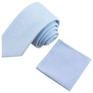 Leo Pale Blue Cotton Skinny Tie & Pocket Square Set