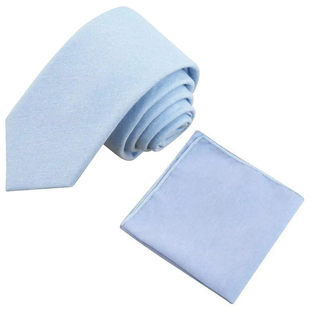 Leo Pale Blue Cotton Skinny Tie & Pocket Square Set