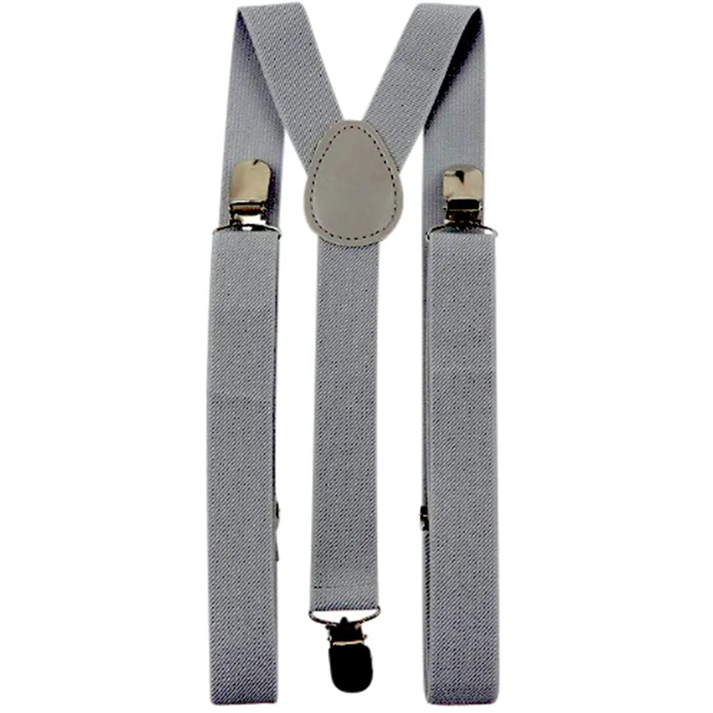 Leo Pale Blue Cotton Skinny Tie & Pocket Square with Slate Grey Adult Braces Set