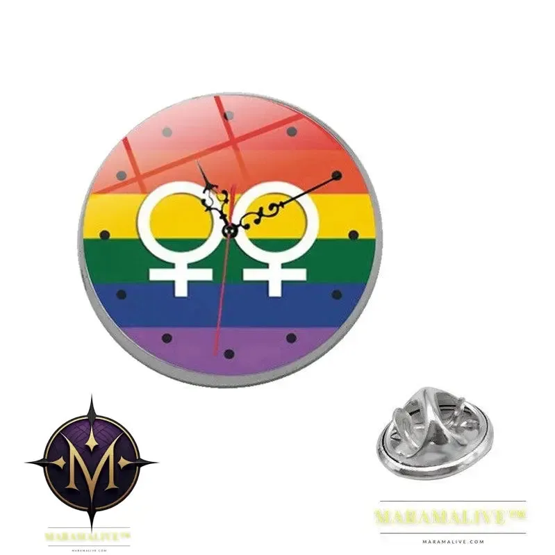 LGBT Pride Rainbow Glass Brooches Pins Round Badge Lapel Pin Jewelry