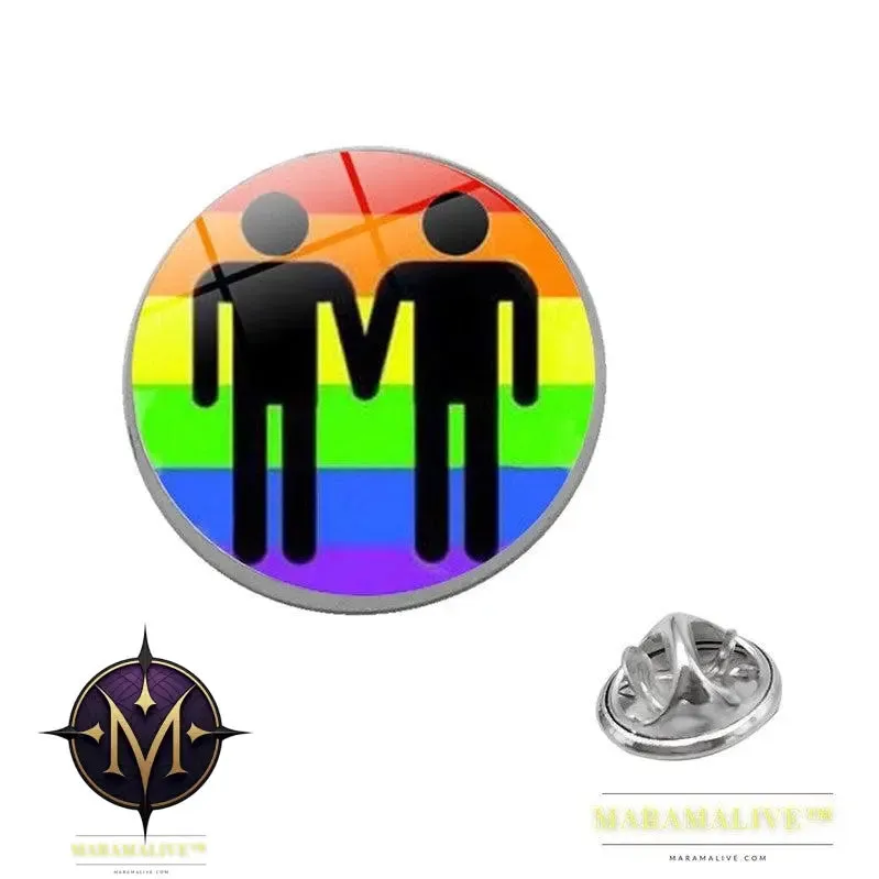 LGBT Pride Rainbow Glass Brooches Pins Round Badge Lapel Pin Jewelry