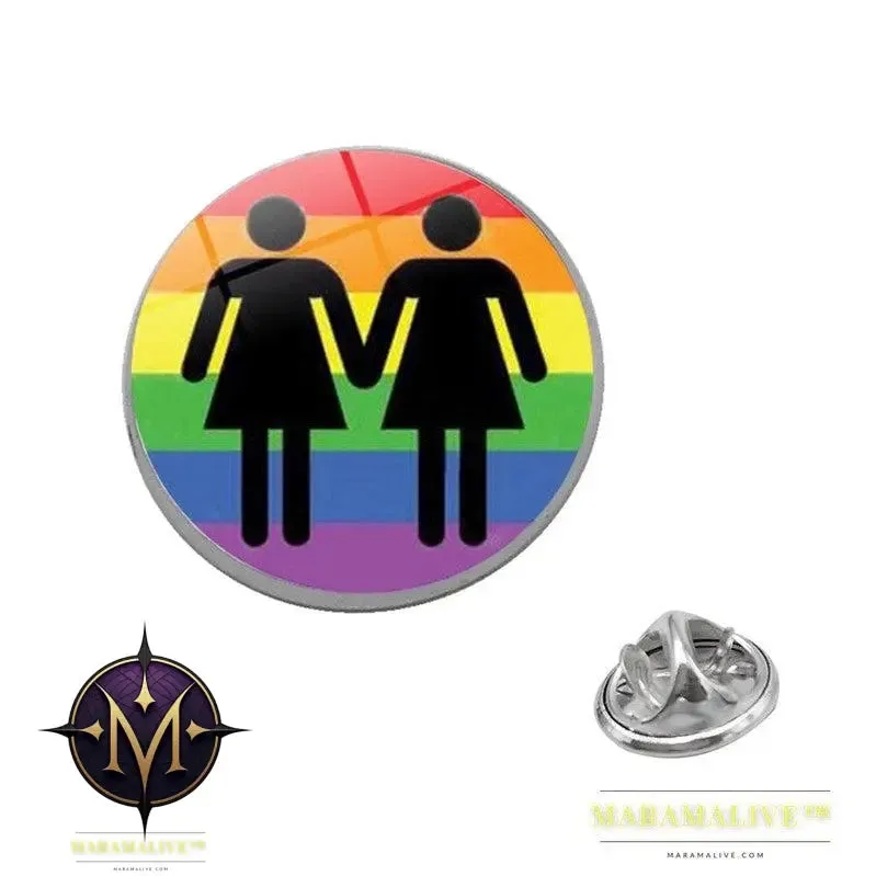 LGBT Pride Rainbow Glass Brooches Pins Round Badge Lapel Pin Jewelry