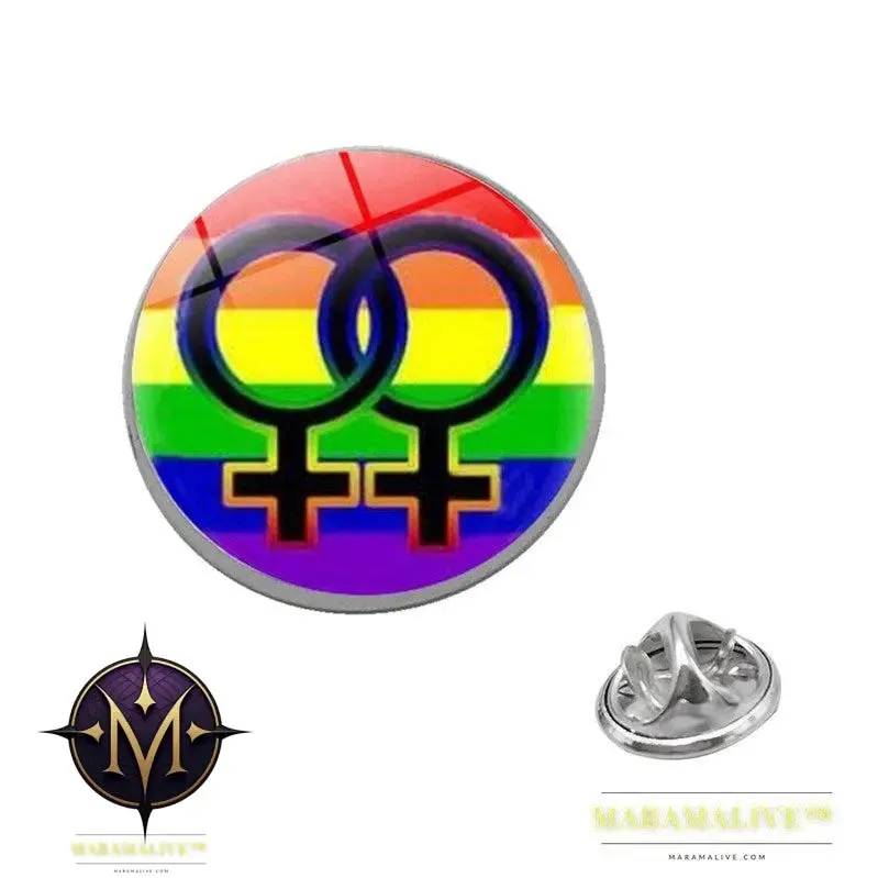 LGBT Pride Rainbow Glass Brooches Pins Round Badge Lapel Pin Jewelry