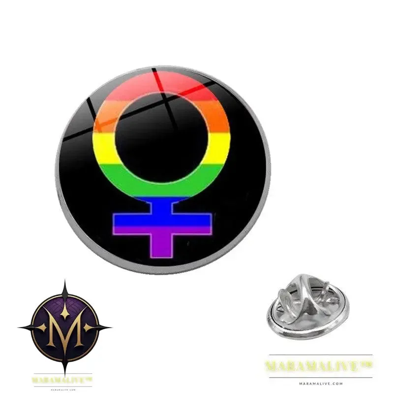 LGBT Pride Rainbow Glass Brooches Pins Round Badge Lapel Pin Jewelry