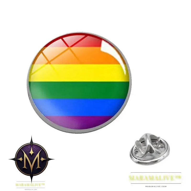 LGBT Pride Rainbow Glass Brooches Pins Round Badge Lapel Pin Jewelry