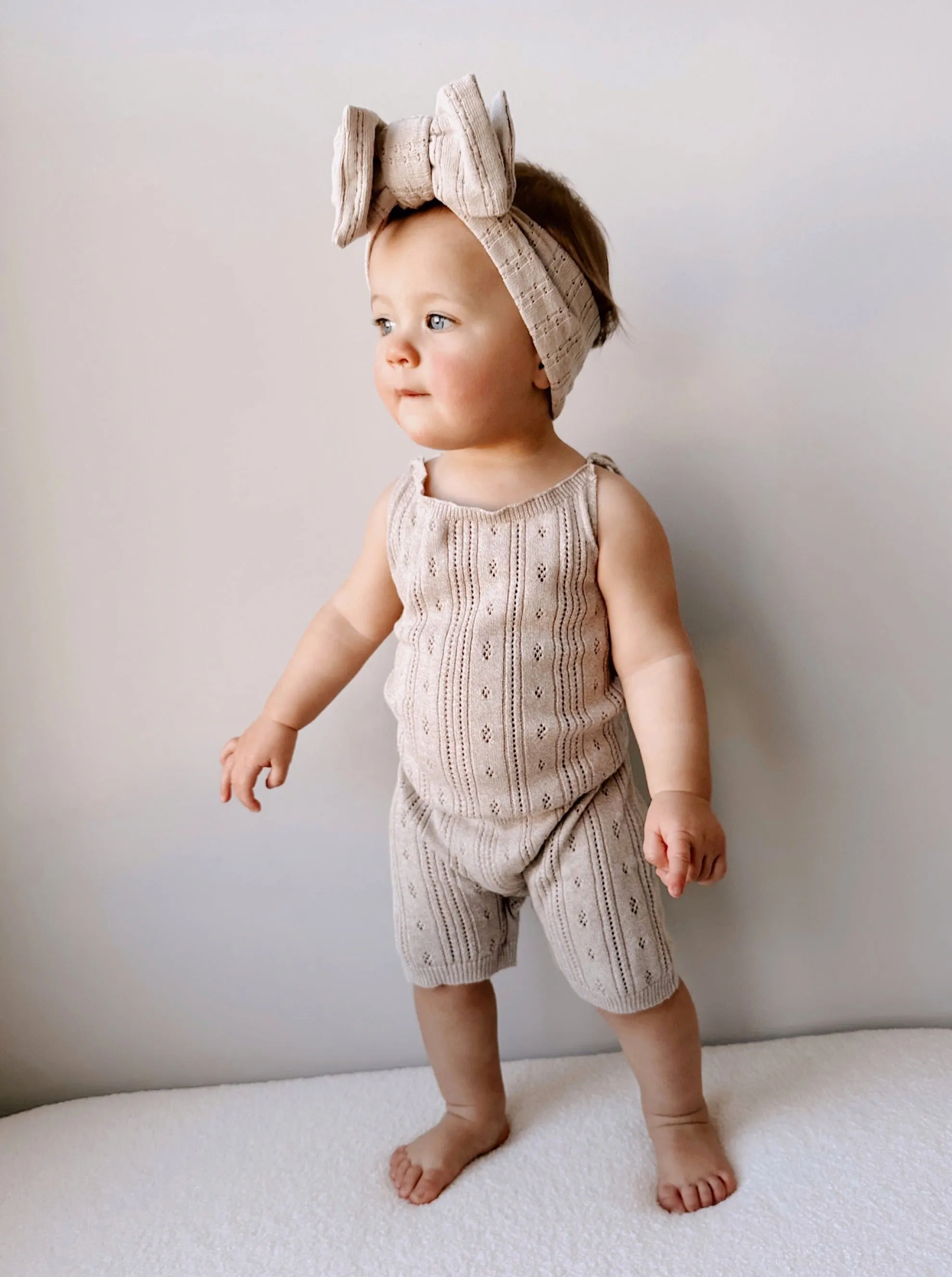 Luna   Luca Pointelle Romper - Heather Beige