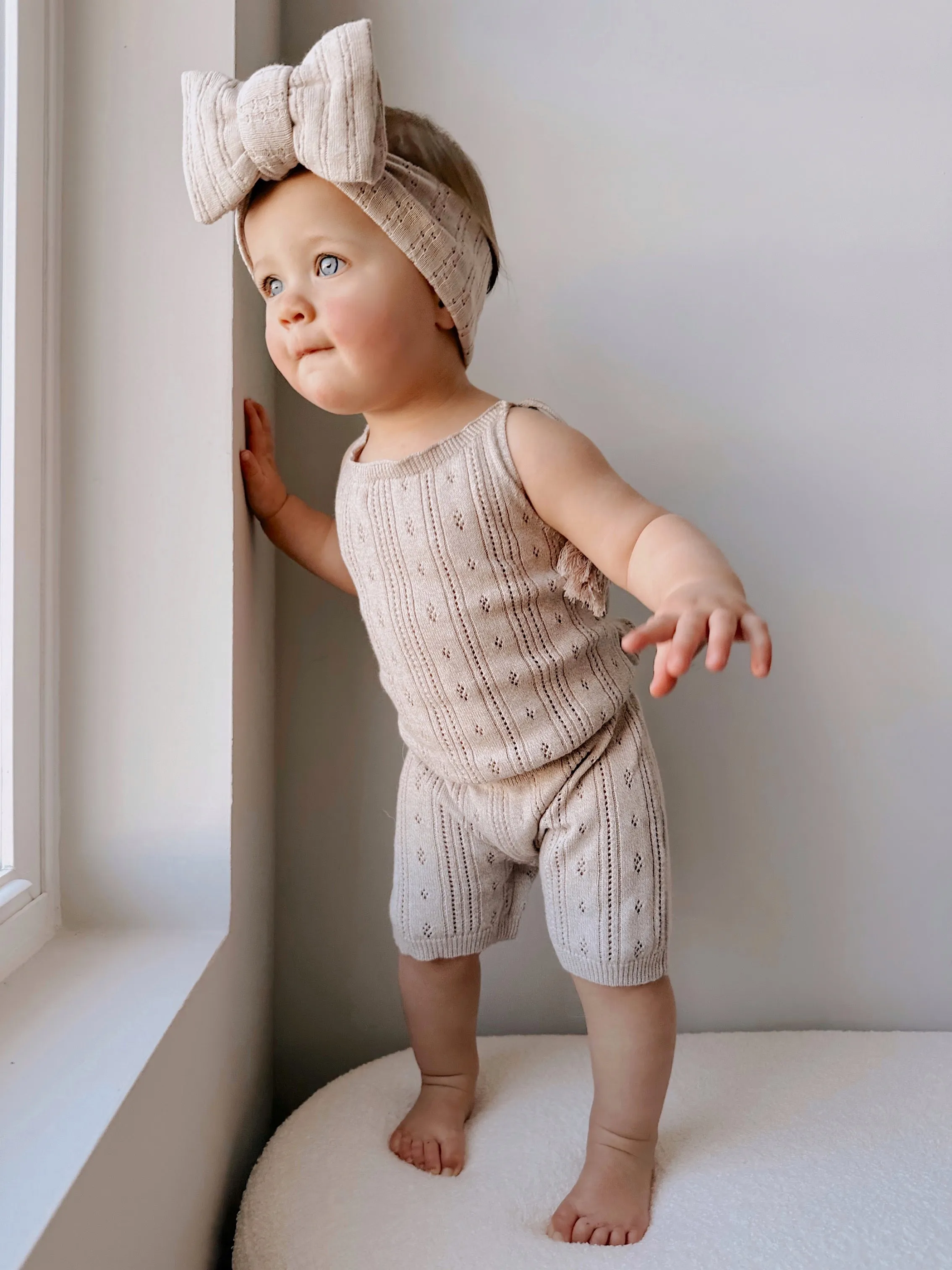 Luna   Luca Pointelle Romper - Heather Beige