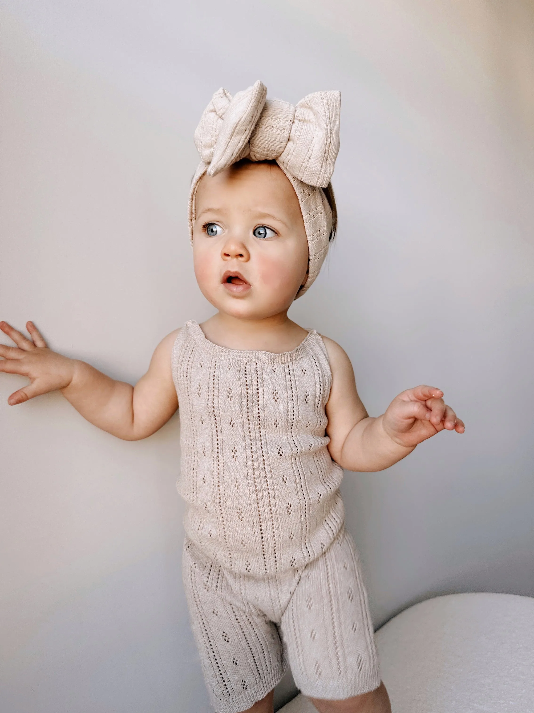 Luna   Luca Pointelle Romper - Heather Beige