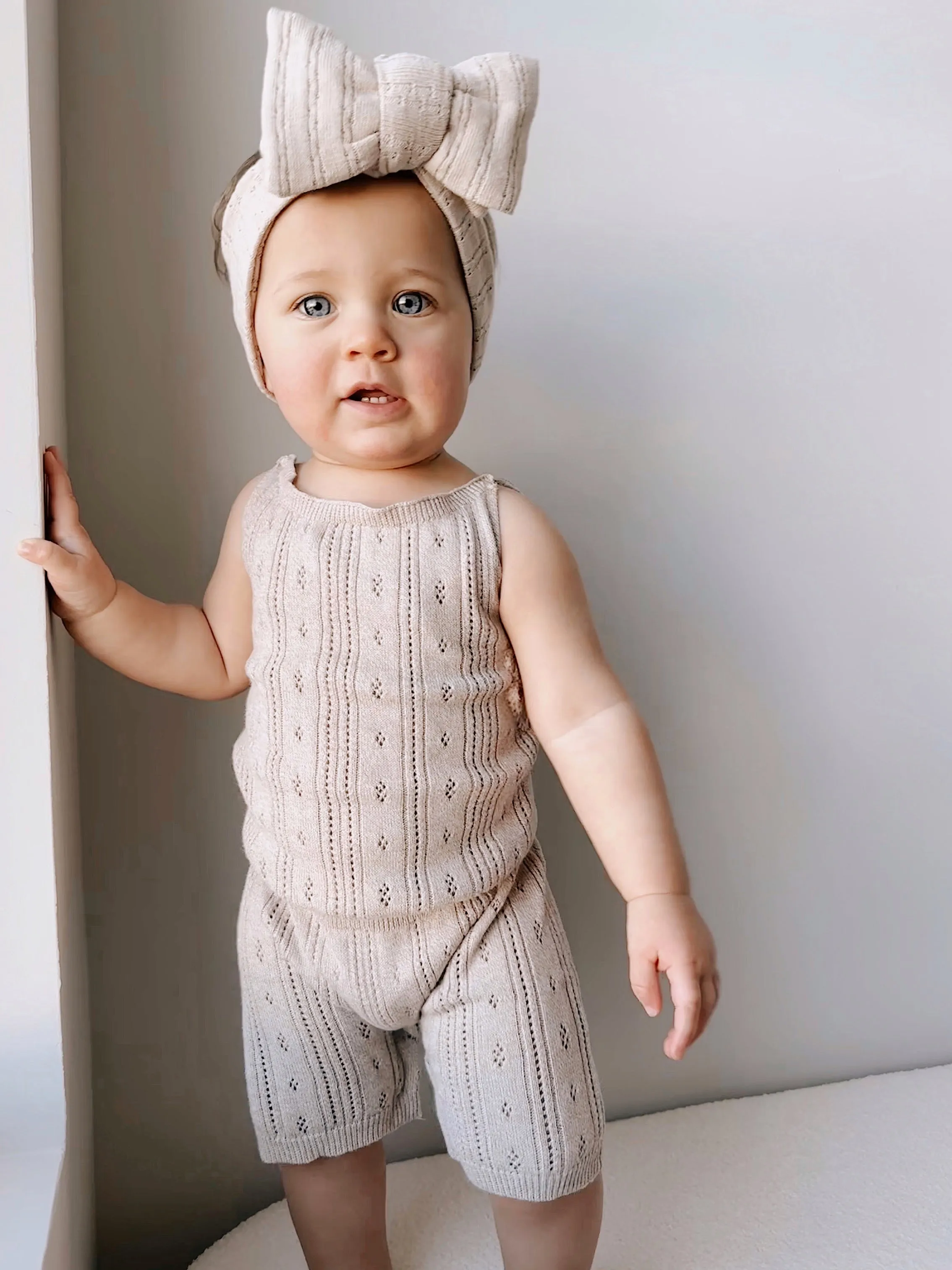 Luna   Luca Pointelle Romper - Heather Beige