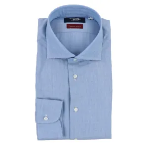 Maker's Luxury Dress Shirt in Blue Herringbone Cotton/Cashmere