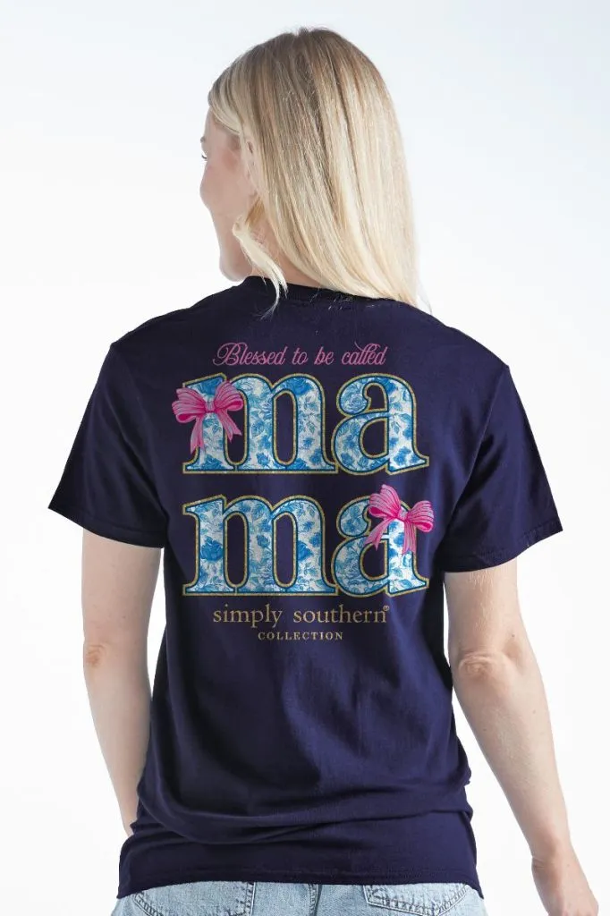 'Mama' Blue Rose & Bows Short Sleeve Tee by Simply Southern (Ships Early March)