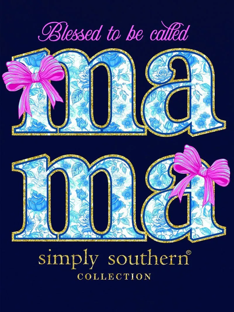 'Mama' Blue Rose & Bows Short Sleeve Tee by Simply Southern (Ships Early March)