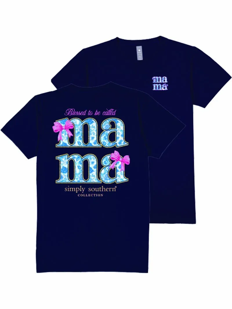 'Mama' Blue Rose & Bows Short Sleeve Tee by Simply Southern (Ships Early March)