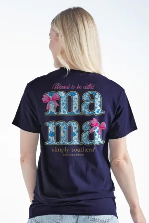 'Mama' Blue Rose & Bows Short Sleeve Tee by Simply Southern (Ships Early March)