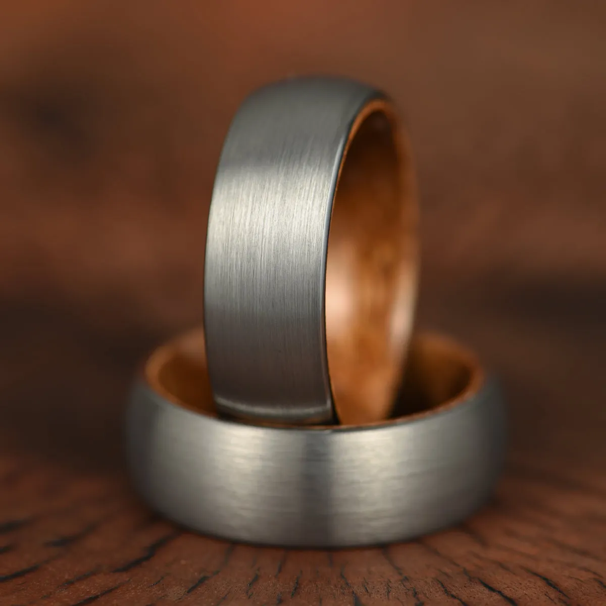 Matte Grey Flat Titanium Koa Wood Men's Wedding Band 8MM