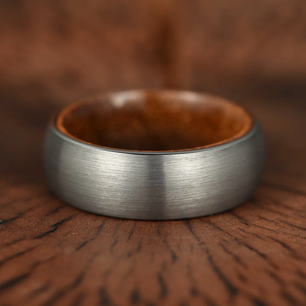 Matte Grey Flat Titanium Koa Wood Men's Wedding Band 8MM