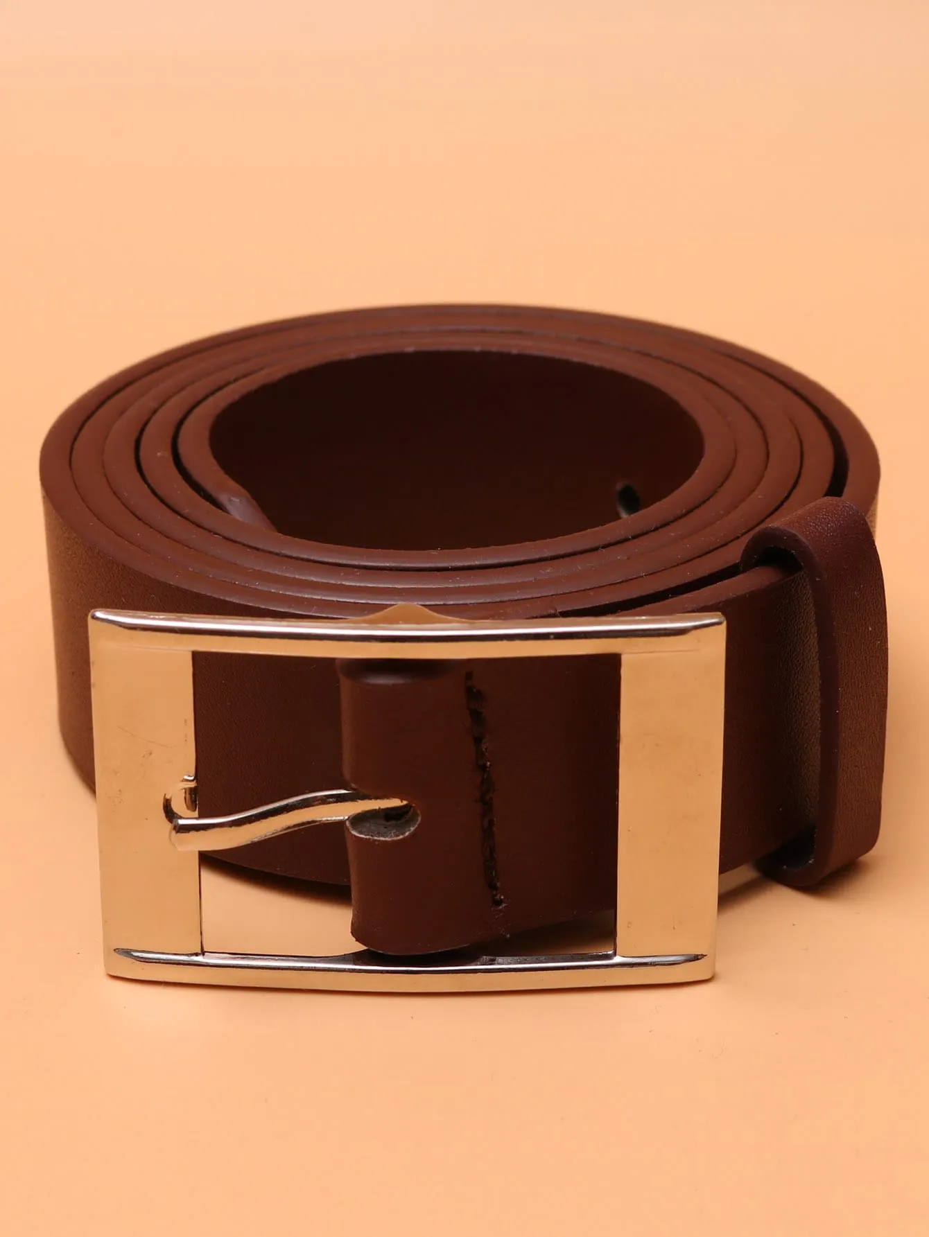 Men Square Buckle Belt - Coffee Brown