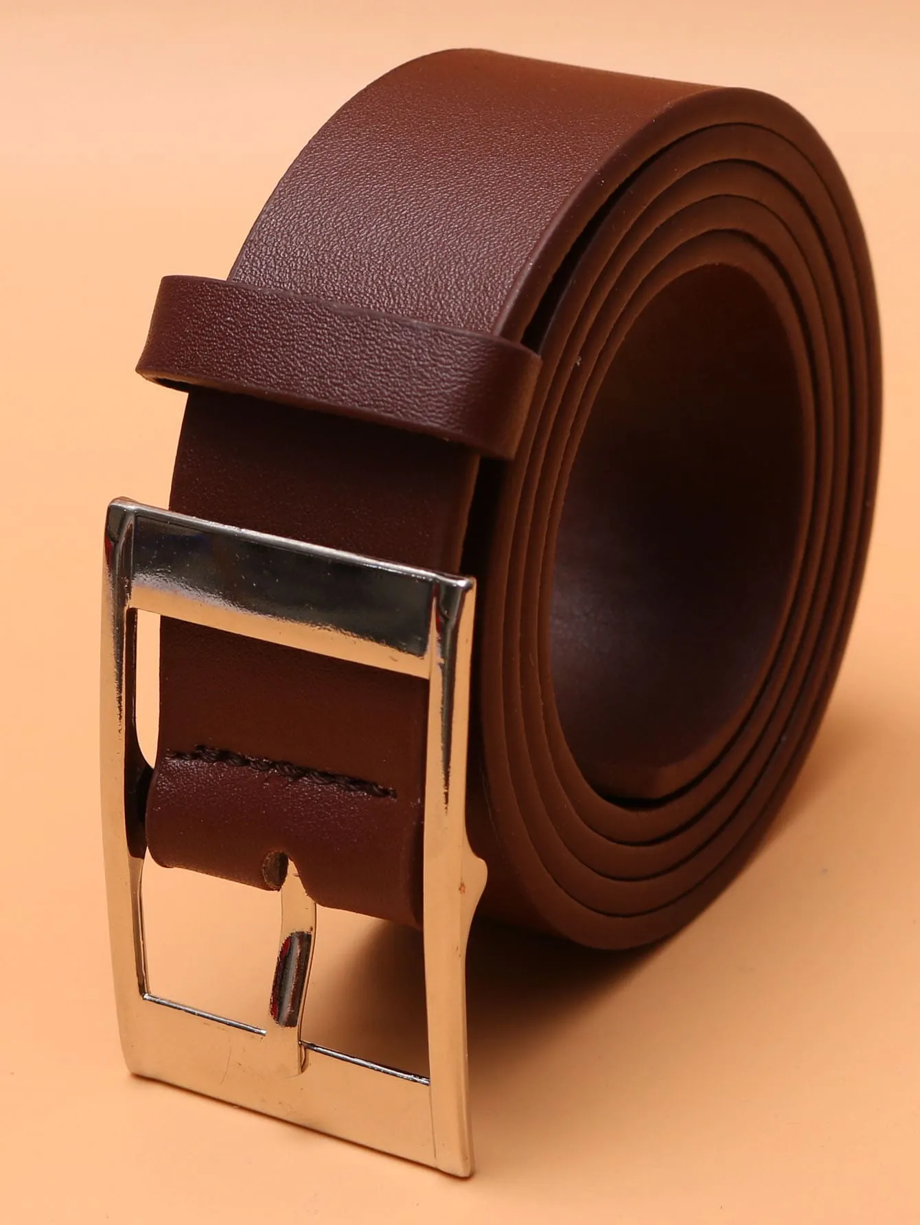 Men Square Buckle Belt - Coffee Brown