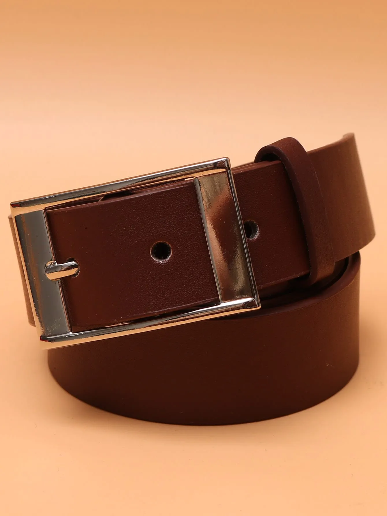Men Square Buckle Belt - Coffee Brown