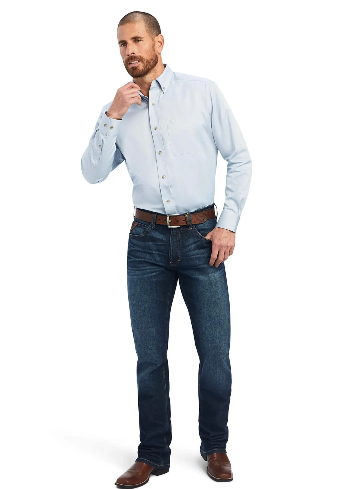 Men’s Ariat Cashmere Blue Solid Twill Classic Fit Shirt